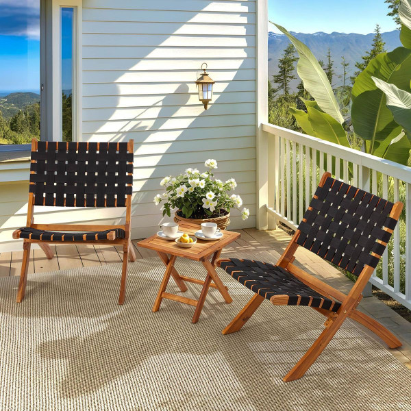 3-Piece Acacia Patio Furniture Set with Coffee Table and Folding Chairs product image