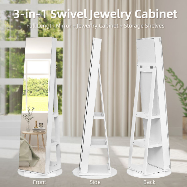 63" Freestanding Jewelry Armoire with Shelves and Pull-out Cabinet Door product image