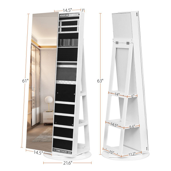 63" Freestanding Jewelry Armoire with Shelves and Pull-out Cabinet Door product image