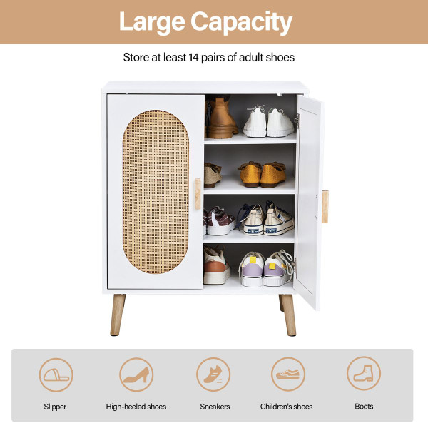 2-Door Rattan Shoe Organizer with Adjustable Shelves product image