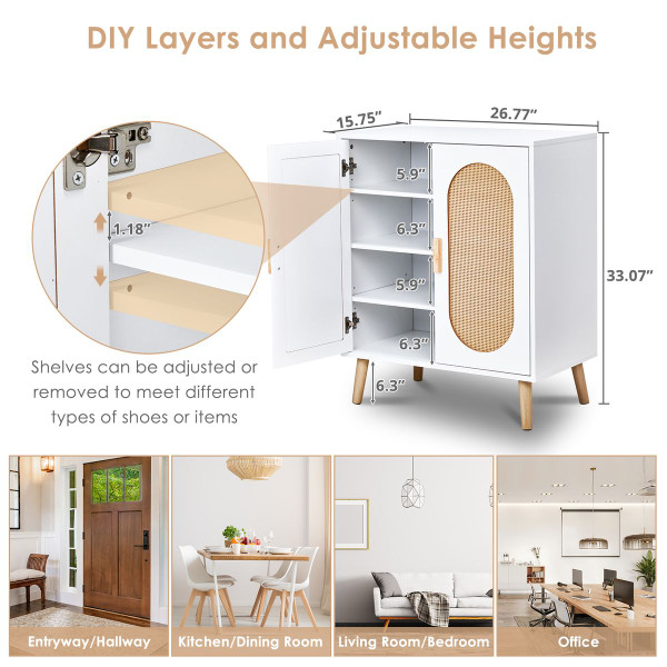 2-Door Rattan Shoe Organizer with Adjustable Shelves product image