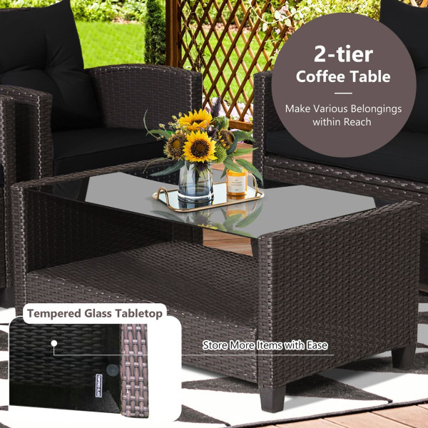 4-Piece Patio Rattan Furniture Set with Ergonomic Backrest product image