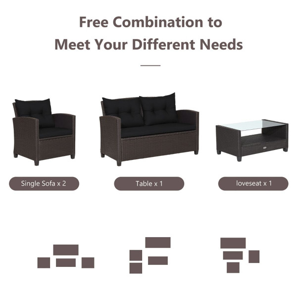 4-Piece Patio Rattan Furniture Set with Ergonomic Backrest product image