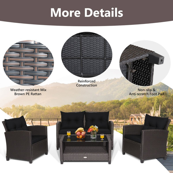 4-Piece Patio Rattan Furniture Set with Ergonomic Backrest product image