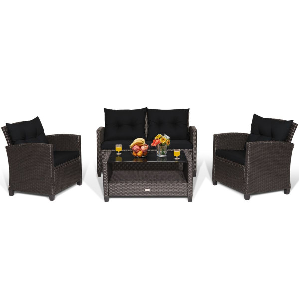 4-Piece Patio Rattan Furniture Set with Ergonomic Backrest product image