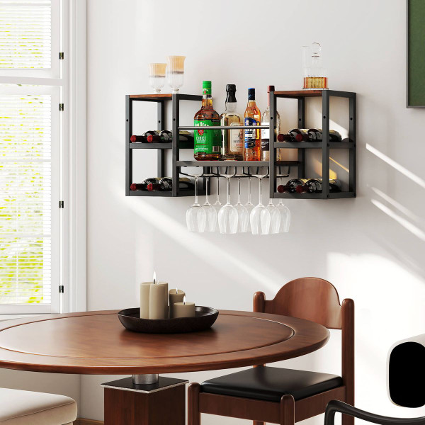 3-Tier Wall Mounted Wine Rack with Glasses Holder product image