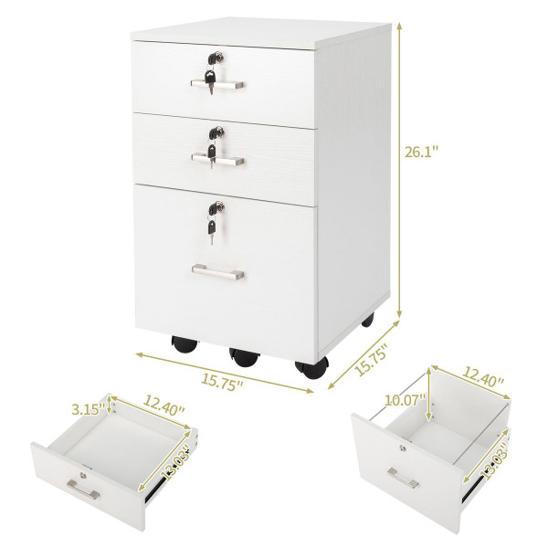 3-Drawer Rolling File Cabinet with Lock product image