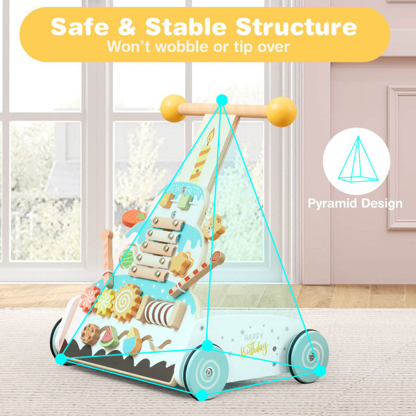 Birthday Cake Wooden Baby Walker with 3-Level Easy-To-Grip Handle product image