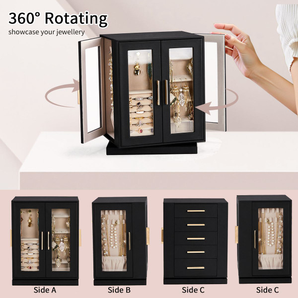 360° Rotating Jewelry Box with 5 Drawers product image