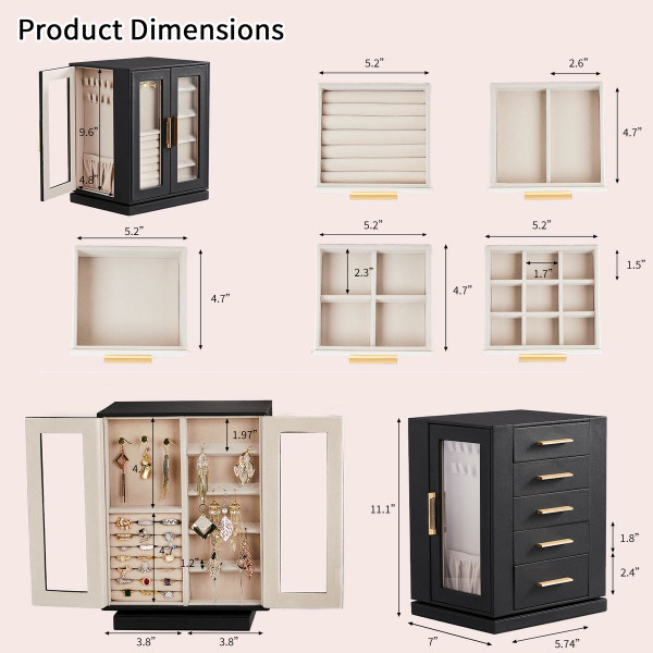 360° Rotating Jewelry Box with 5 Drawers product image