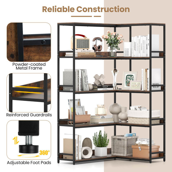 5-Tier 71"  L-Shaped Corner Bookcase with 2 Anti-Toppling Kits product image