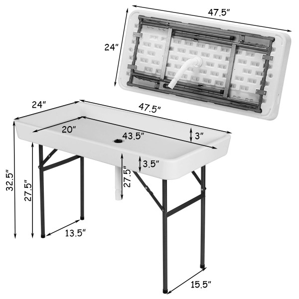 4-Foot Plastic Ice Cooler Folding Table with Table Skirt product image