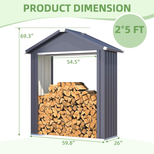 5 x 2-Foot Outdoor Firewood Storage Shed product image