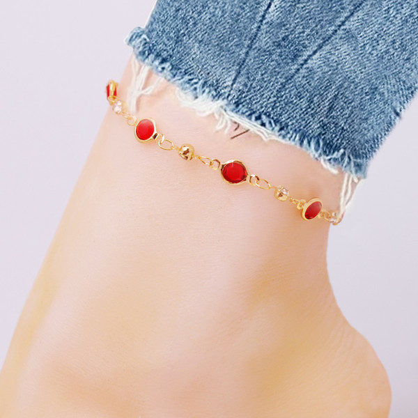 18K Gold-Plated High-Polish Finish Crystal Anklet product image