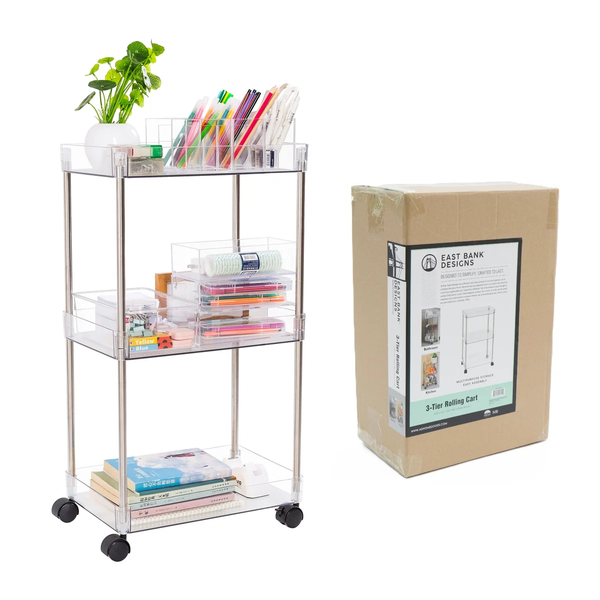 3-Tier Acrylic Rolling Cart with Wheels and Lockable Casters product image