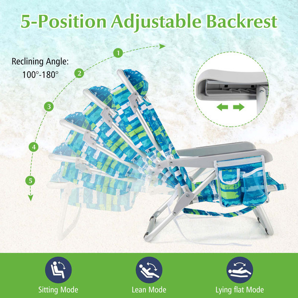 Foldable Backpack Beach Chair with Cup Holder & Storage Pockets (1 or 2-Pack) product image