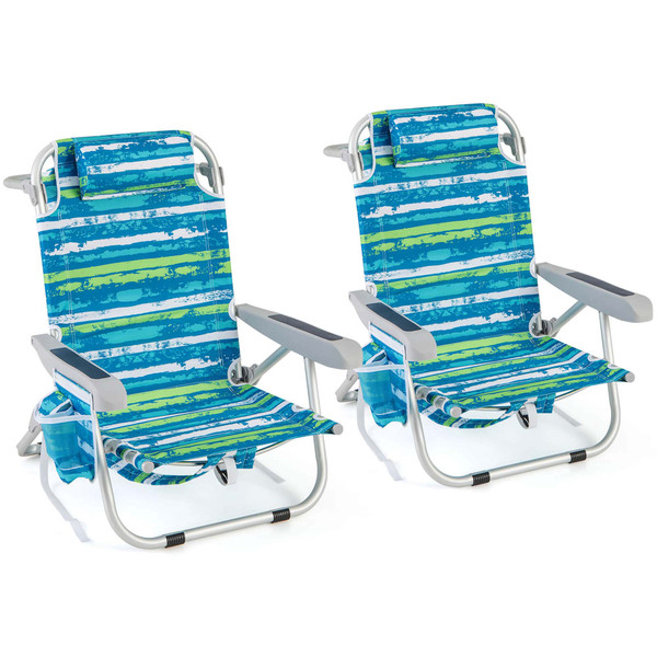 Foldable Backpack Beach Chair with Cup Holder & Storage Pockets (1 or 2-Pack) product image