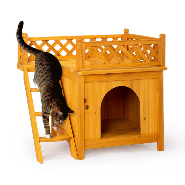 2-Story Wooden Outdoor Cat House with Balcony product image
