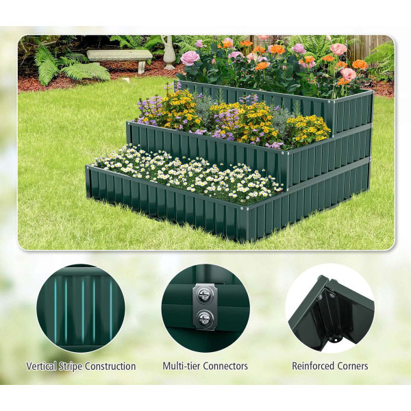 Heavy-Duty Metal Outdoor 3-Tier Raised Garden Bed Planter Box product image