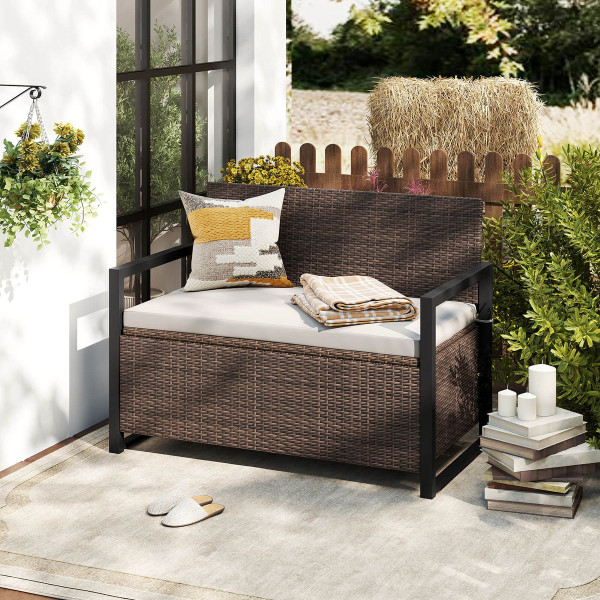 Rattan Loveseat with Inclined Backrest and Under-Seat Storage product image
