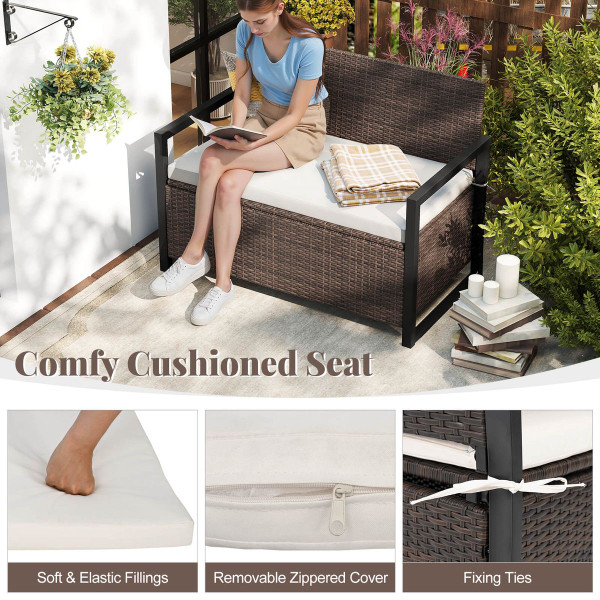 Rattan Loveseat with Inclined Backrest and Under-Seat Storage product image