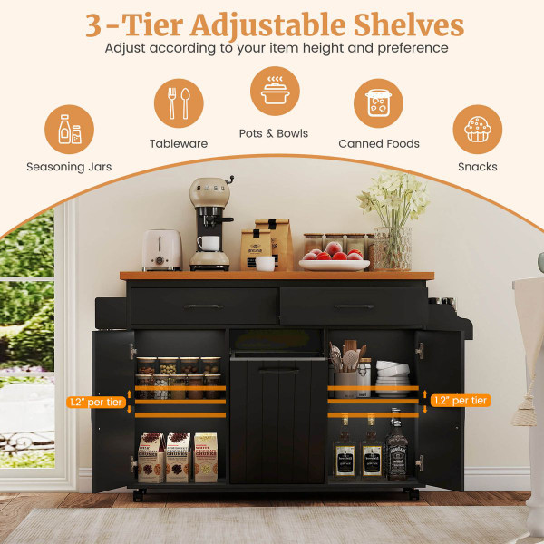 Rolling Kitchen Island Cart with Built-In Spice Rack and Towel Bar product image