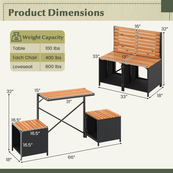 2-in-1 Outdoor Convertible Bench with Built-in Storage Space product image