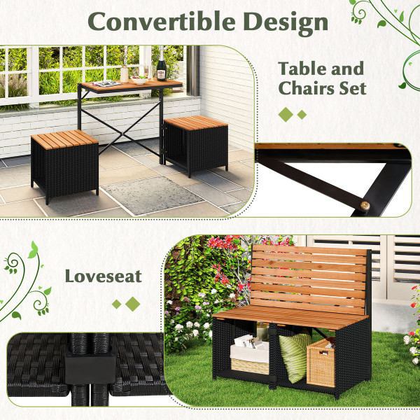 2-in-1 Outdoor Convertible Bench with Built-in Storage Space product image