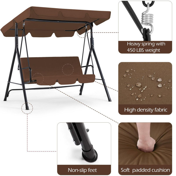 3-Seat Glider Outdoor Patio Swing with Canopy product image