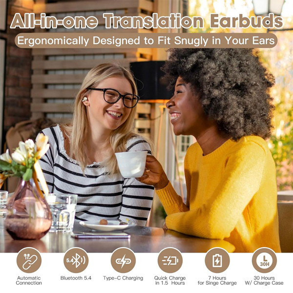 AI Translation Earbuds Real Time, Two Way 144 Languages Translator Earbuds Device for iOS Android, Wireless AI Headphones for Business Travel,Beige product image