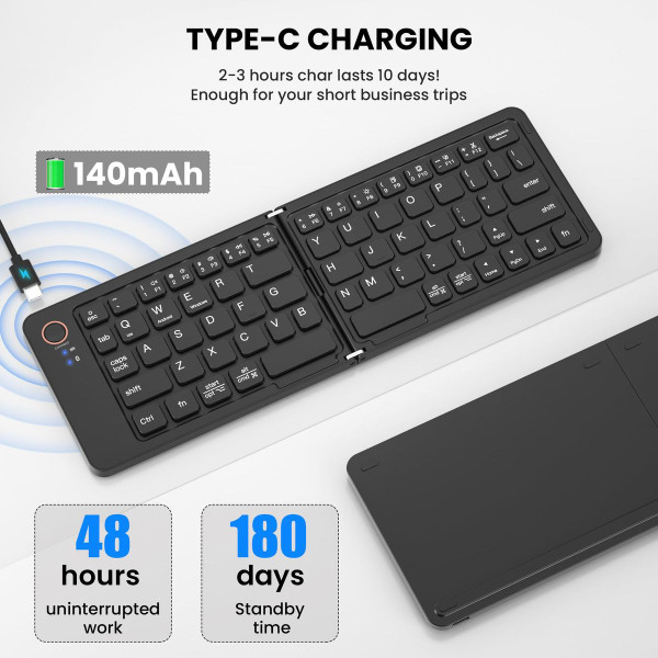 Portable Bluetooth Folding Keyboard for IOS/Android/Windows Tablet Mobile Phone Portable Keyboard Computer Accessories Color Black product image