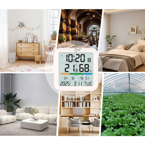 Indoor Hygrometer Thermometer, Desktop Digital Thermometer with Temperature and Humidity Monitor with Alarm clock For Home Garage Greenhouse product image