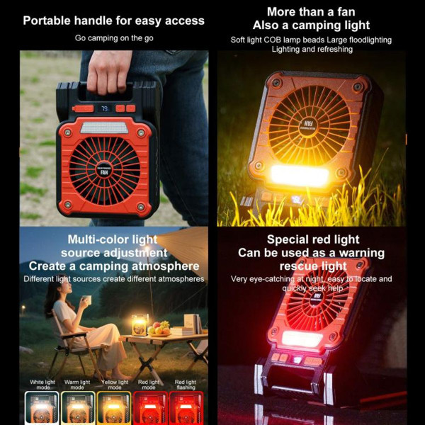 Solar Camping Fan with LED Lantern Emergency Power Bank,3 Wind Speeds 5 Light Modes,180 Degree Adjustable For Camping,Emergencies,Outdoor Color Green product image