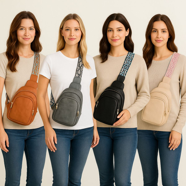 Boho Chic Sling Bag with Embroidered Strap product image