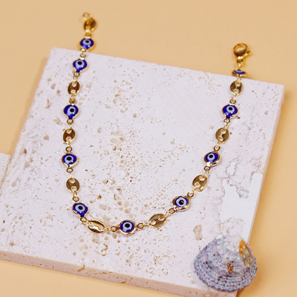 Gold Mariner Evil Eye Crystal Ankle Bracelet product image