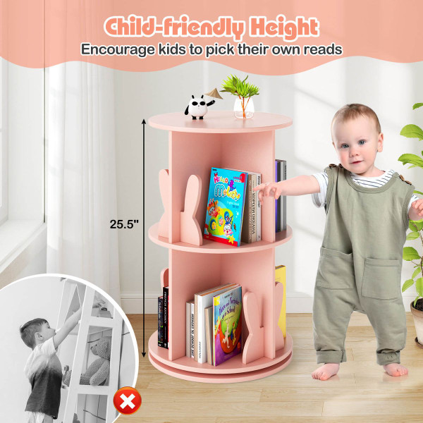 2-Tier Kids Freestanding Rotating Bookshelf with 360° Revolving Display product image