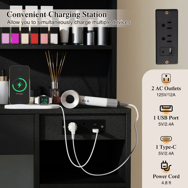 Vanity Mirror Desk Set with Built-in Charging Station product image