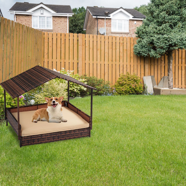 Rattan Dog Bed with Canopy and Washable Cushion Cover product image