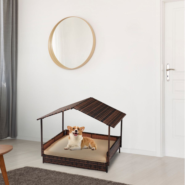 Rattan Dog Bed with Canopy and Washable Cushion Cover product image