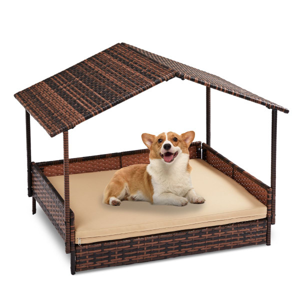 Rattan Dog Bed with Canopy and Washable Cushion Cover product image