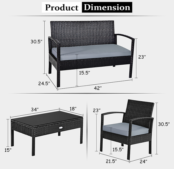 Black Rattan 4-Piece Patio Furniture Set product image