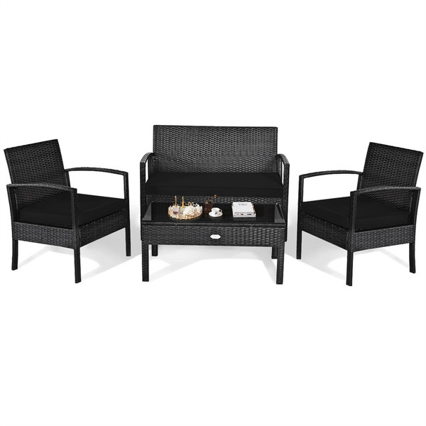 Black Rattan 4-Piece Patio Furniture Set product image