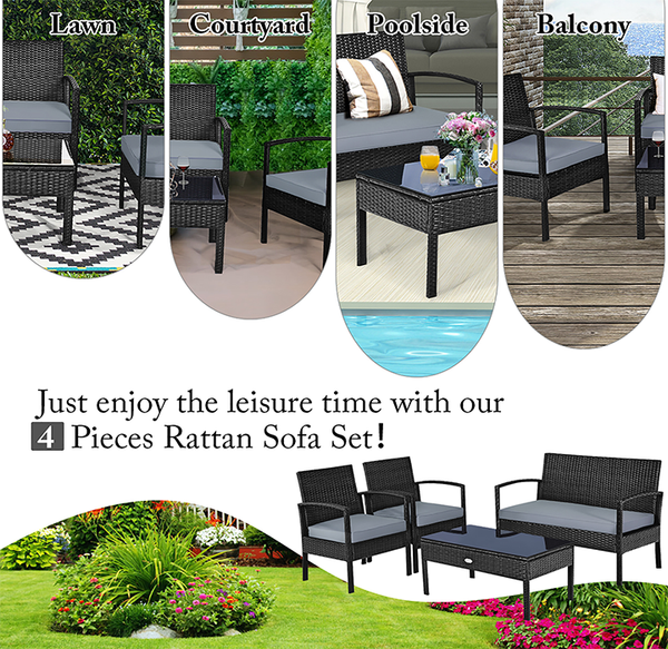 Black Rattan 4-Piece Patio Furniture Set product image