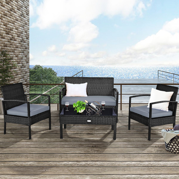 Black Rattan 4-Piece Patio Furniture Set product image