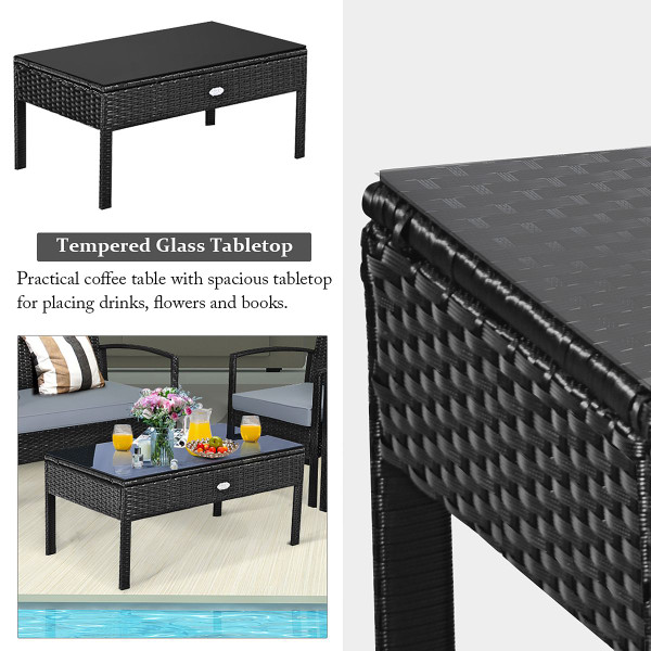 Black Rattan 4-Piece Patio Furniture Set product image