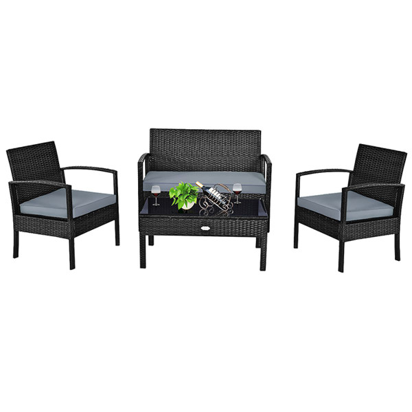 Black Rattan 4-Piece Patio Furniture Set product image