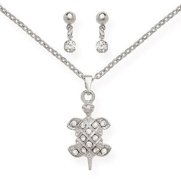 White Turtle Pendant & Earring Set product image