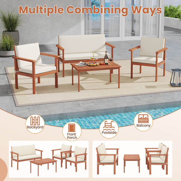 Acacia Wood Conversation Set with Seat and Back Cushions (4- or 8-Piece Set) product image