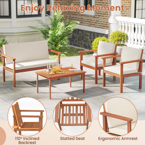 Acacia Wood Conversation Set with Seat and Back Cushions (4- or 8-Piece Set) product image
