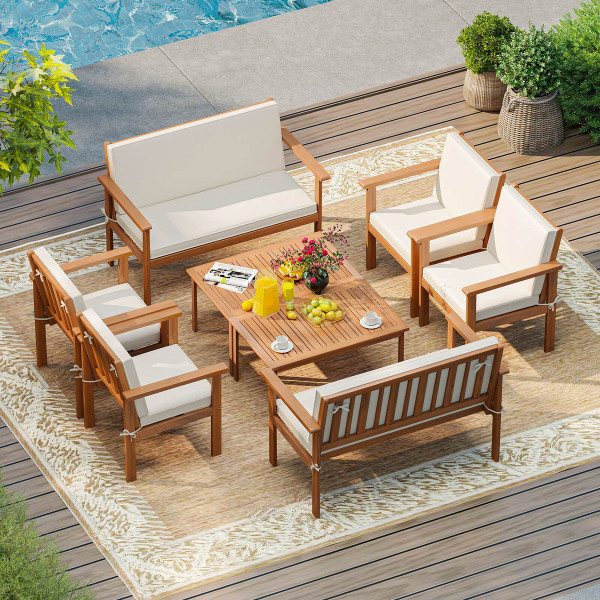 Acacia Wood Conversation Set with Seat and Back Cushions (4- or 8-Piece Set) product image